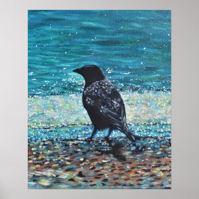 Crow auf der Strandmalerei Poster (Vorne)