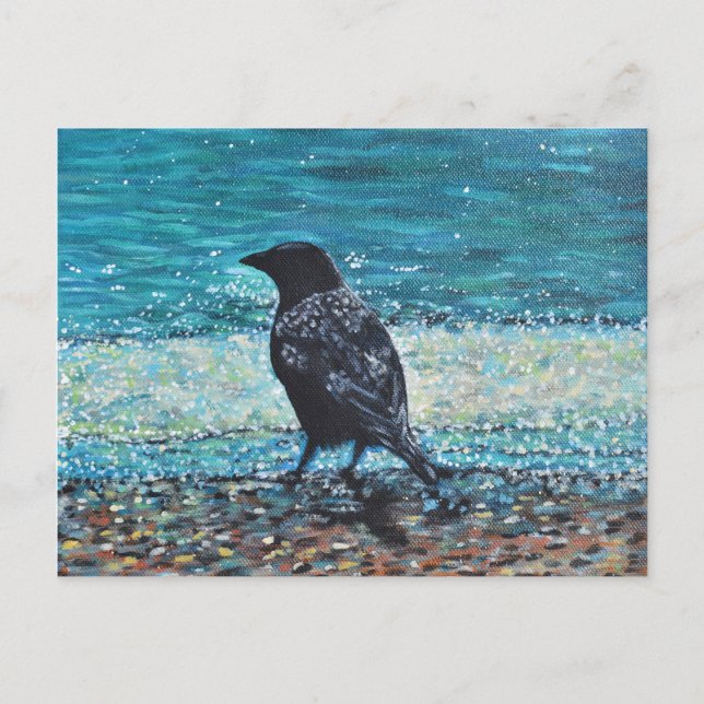 Crow auf der Strandmalerei Postkarte (Vorderseite)