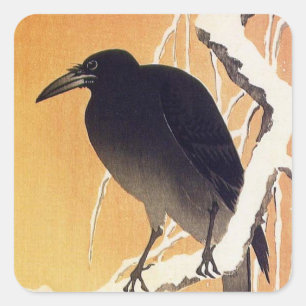 Crow auf einem Zweig von Ohara Koson Vintag Quadratischer Aufkleber