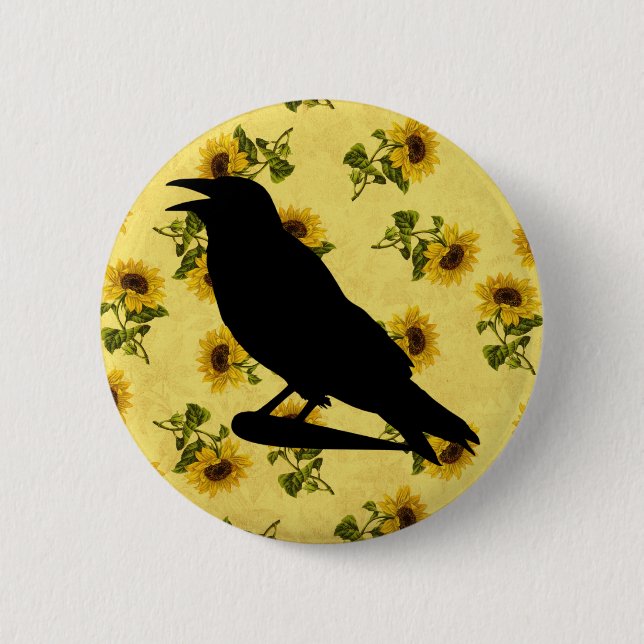 Crow auf Sonnenblumen Button (Vorderseite)