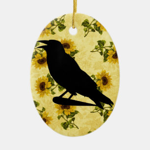 Crow auf Sonnenblumen Keramikornament
