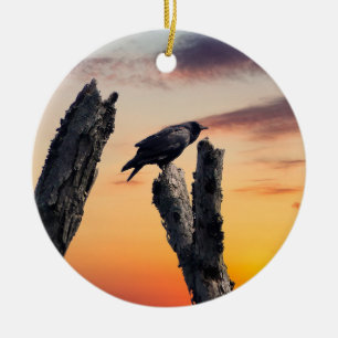 Crow bei Sonnenaufgang Keramik Ornament
