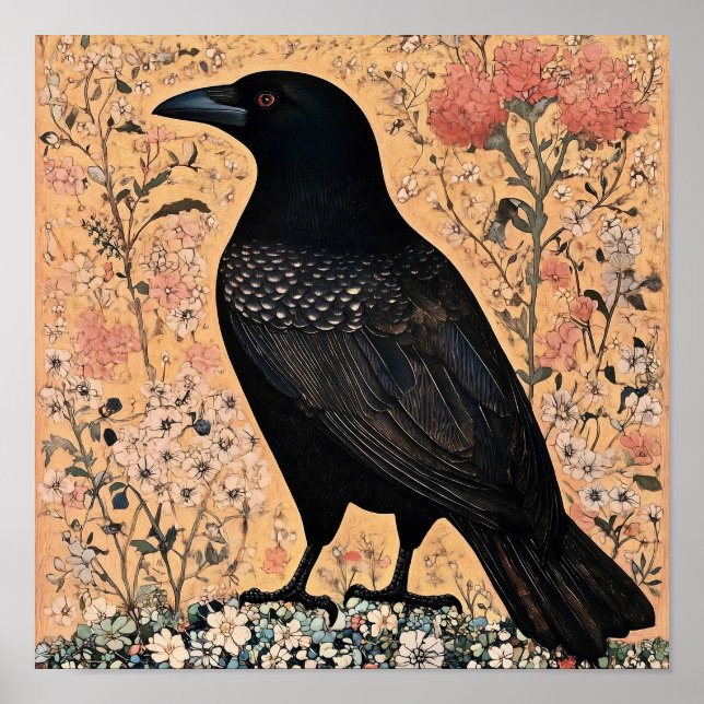 Crow Bird Abstrakte Malerei Poster (Vorne)