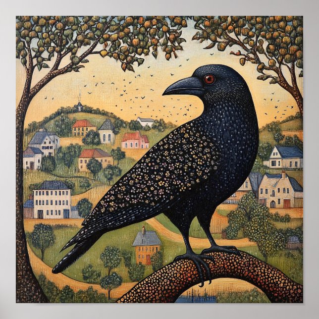 Crow Bird Abstrakte Malerei Poster (Vorne)