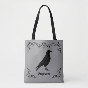 Crow Bird Silhouette und dekorative Wirbel Grau