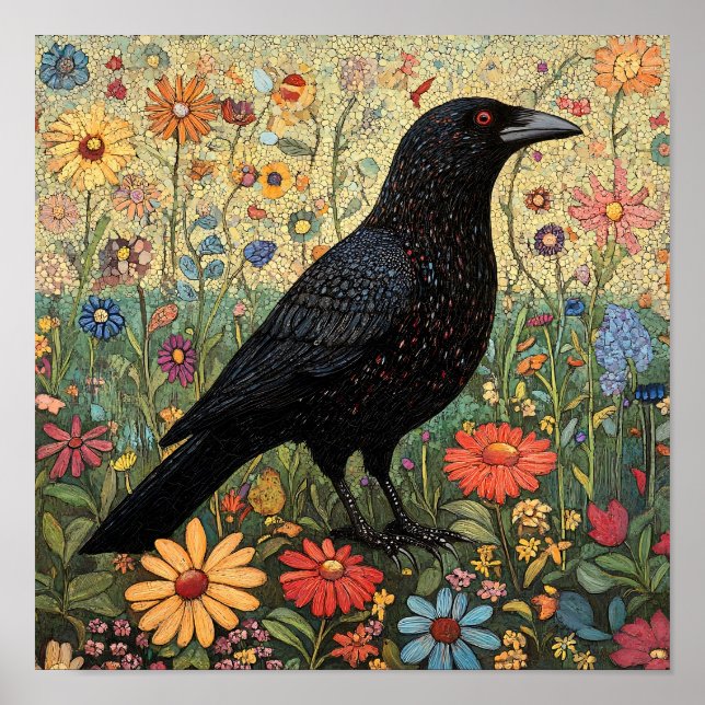 Crow Bird Whimsical Painting Poster (Vorne)