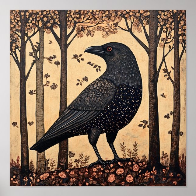 Crow Bird Whimsical Painting Poster (Vorne)