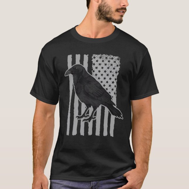 Crow Black US Flag Crows Lover T-Shirt (Vorderseite)