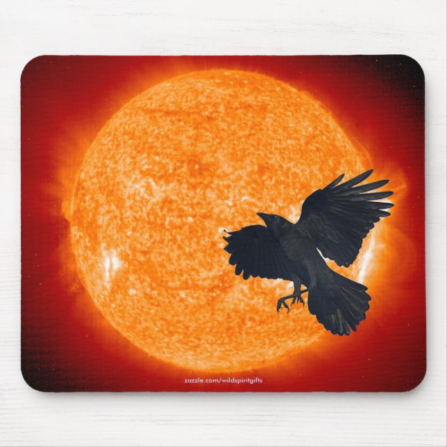 Crow & Burning Sun Wildlife Fantasy Mousepad (Vorne)