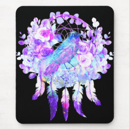 Crow Dreamcatcher Blue Lila Floral Mousepad