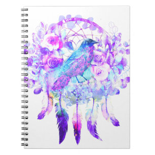 Crow Dreamcatcher Blue Lila Floral Notizblock