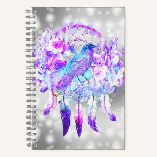 Crow Dreamcatcher Blue Lila Floral Notizbuch