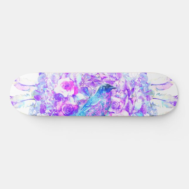 Crow Dreamcatcher Blue Lila Floral Skateboard (Horizontal)