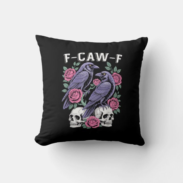 Crow F-Caw-F Funny Bird Moon Gothic Adult Humor Mi Kissen (Vorderseite)