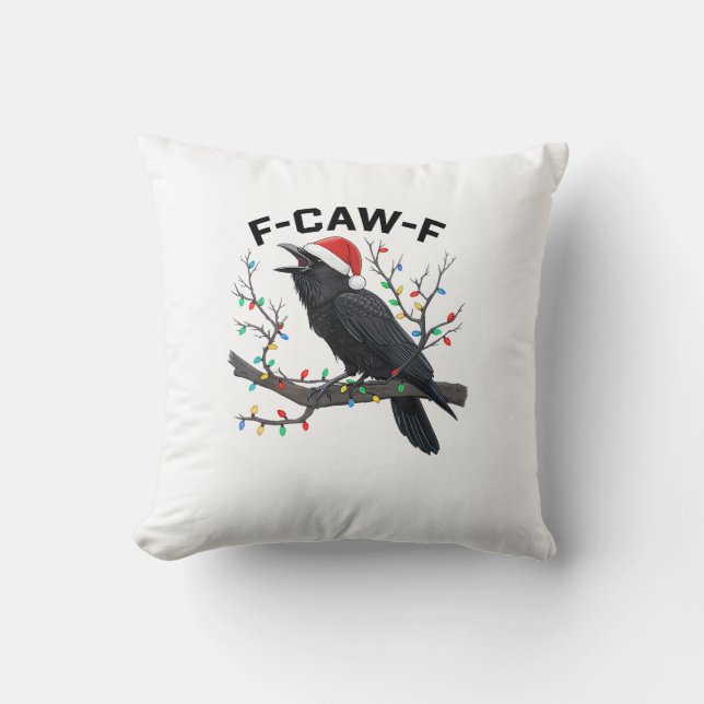 Crow F-Caw-F Funny Retro Christmas Lights Santa Ha Kissen (Vorderseite)