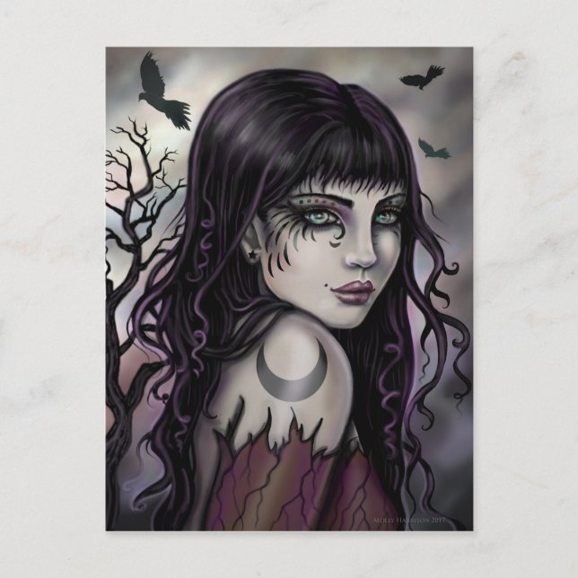 Crow Girl Fantasy Art von Molly Harrison Postkarte (Vorderseite)