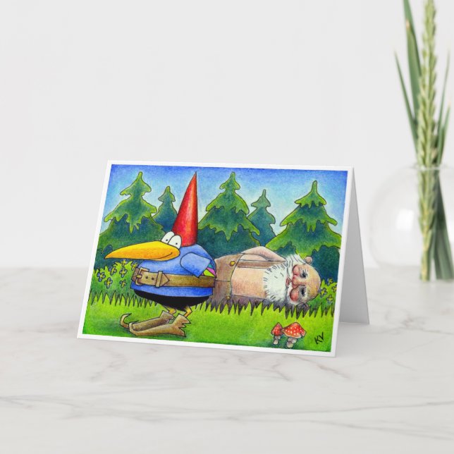 Crow Gnome Weihnachtskarte Feiertagskarte (Vorderseite)