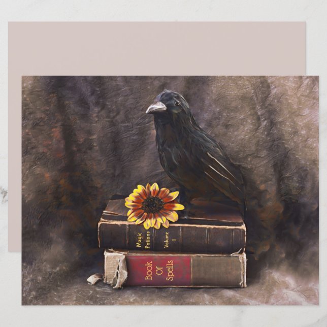 Crow Gothic Vintag Old Books Blumensonnenblume (Vorne/Hinten)