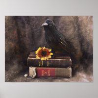 Crow Gothic Vintag Old Books Sonnenblume