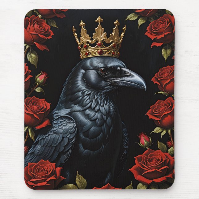 Crow in A Gold Crown Ruby-Rote Rosen Mousepad (Vorne)