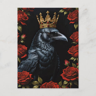 Crow in A Gold Crown Ruby-Rote Rosen Postkarte