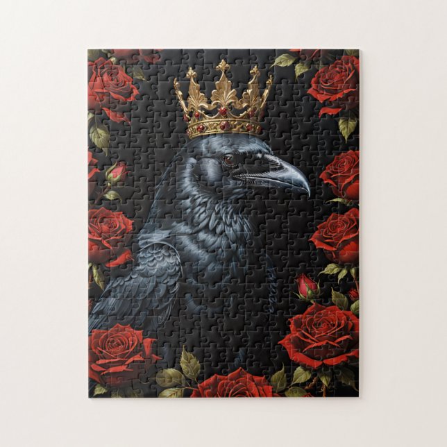 Crow in A Gold Crown Ruby-Rote Rosen Puzzle (Vertikal)