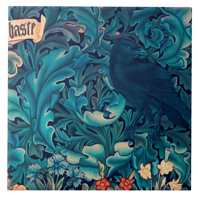 Crow in Forest, William Morris Keramik Tile Fliese (Vorderseite)