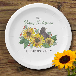 Crow in Herbst Blume Erntedank Dessert Pappteller