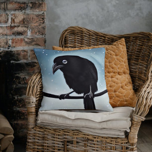 Crow in Winter Throw Kissen