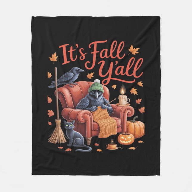 Crow It's Fall Y'all Pumpkins Herbst Hallowee Fleecedecke (Vorderseite)