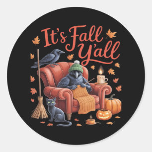 Crow It's Fall Y'all Pumpkins Herbst Hallowee Runder Aufkleber