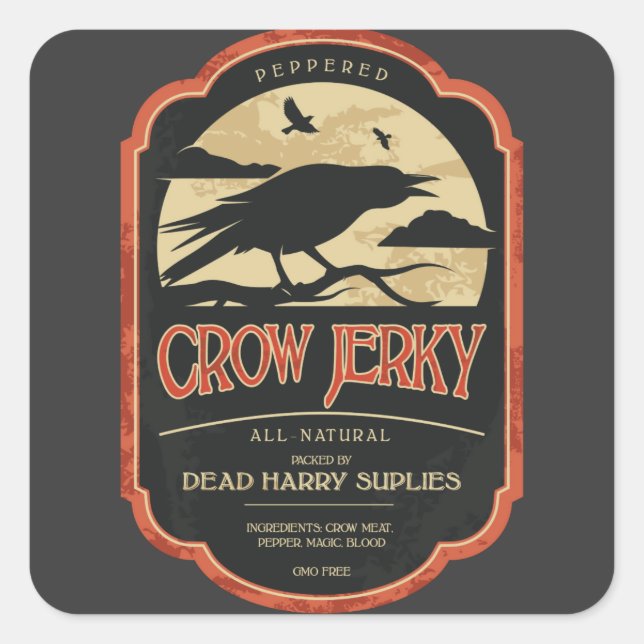 Crow Jerky Vintag Halloween Label Quadratischer Aufkleber (Vorderseite)