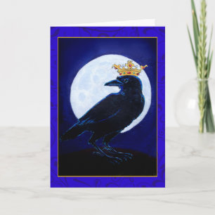 Crow King oder Queen mit Mond, Crown Grußkarte Karte