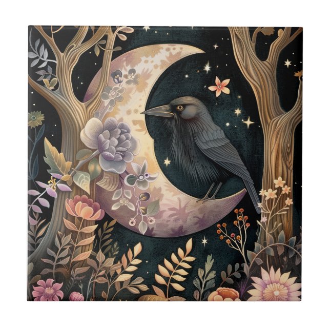 Crow Moon Keramik Tile Fliese (Vorderseite)