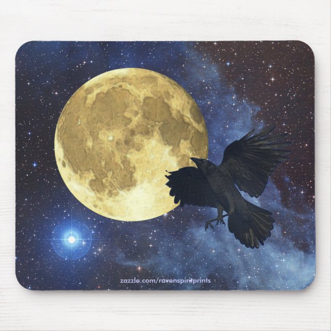 Crow, Moon und Weltraummusepad Mousepad (Vorne)