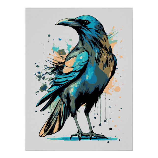 Crow Mystic - Black Raven Illustration Poster (Vorderseite)