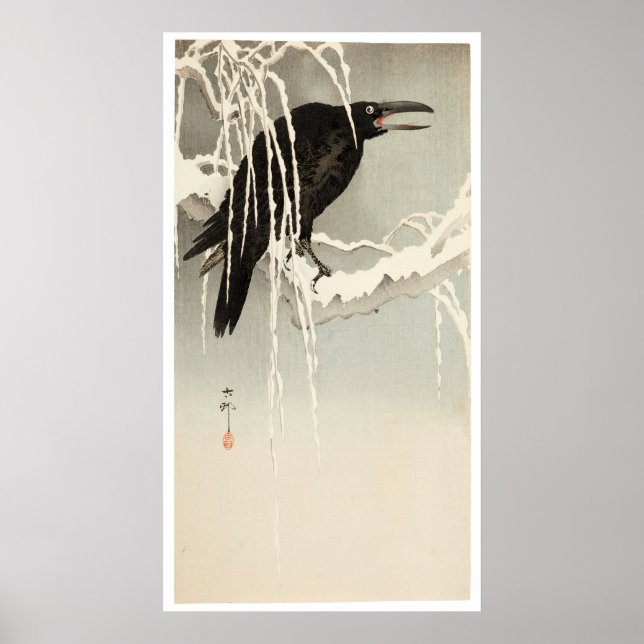 Crow on a Snowy Branch by Ohara Koson Poster (Vorne)