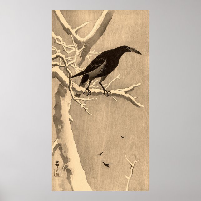 Crow on a Snowy Branch by Ohara Koson Poster (Vorne)