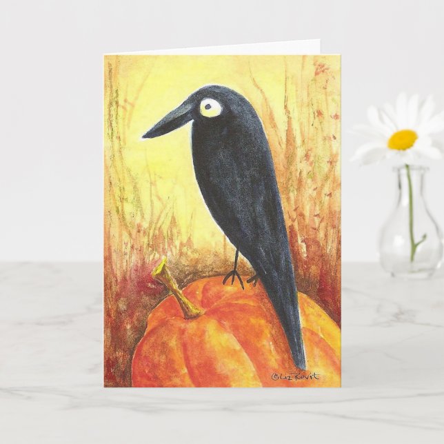 Crow on Pumpkin Card Karte (Kleine Pflanze)