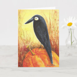 Crow on Pumpkin Card Karte