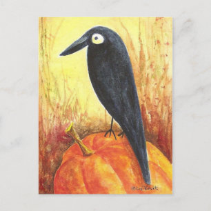 Crow on Pumpkin Postcard von Liz Revit Postkarte