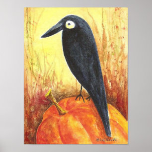 Crow on Pumpkin Poster von Liz Revit