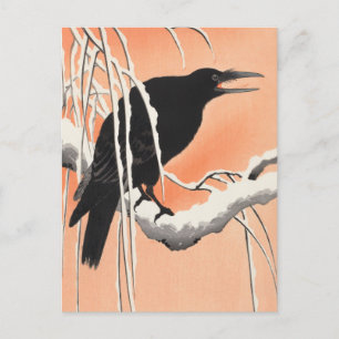 Crow on Snowy Branch Painting von Ohara Koson Postkarte