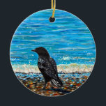 Crow on the Beach 2 Painting Keramik Ornament<br><div class="desc">Dies ist ein zweites Bild dieses Themas. Das erste Gemälde,  das ich verkaufte und wurde gefragt,  um ein anderes zu malen,  das auch verkauft hat! Ich benutzte mein eigenes Foto als Inspiration.</div>