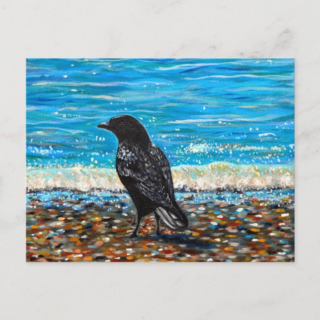 Crow on the Beach 2 Painting Postkarte (Vorderseite)