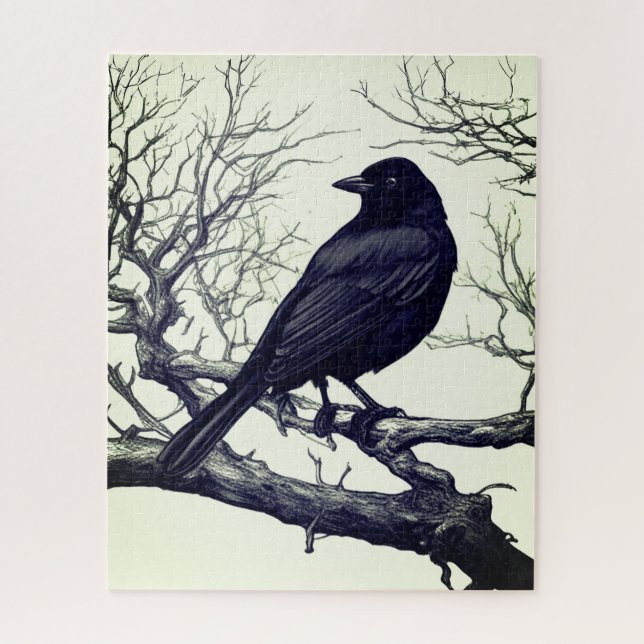 Crow Perched on Bare Winter Branches Puzzle (Vertikal)