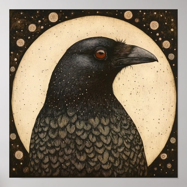 Crow Portrait Abstrakte Malerei Poster (Vorne)