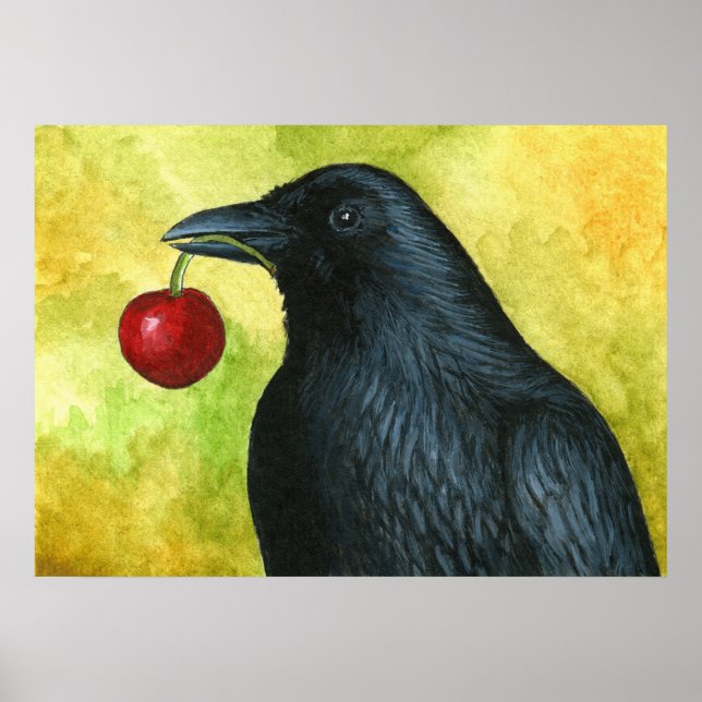 Crow Raven Bird 55 mit Kirsche Poster (Vorne)