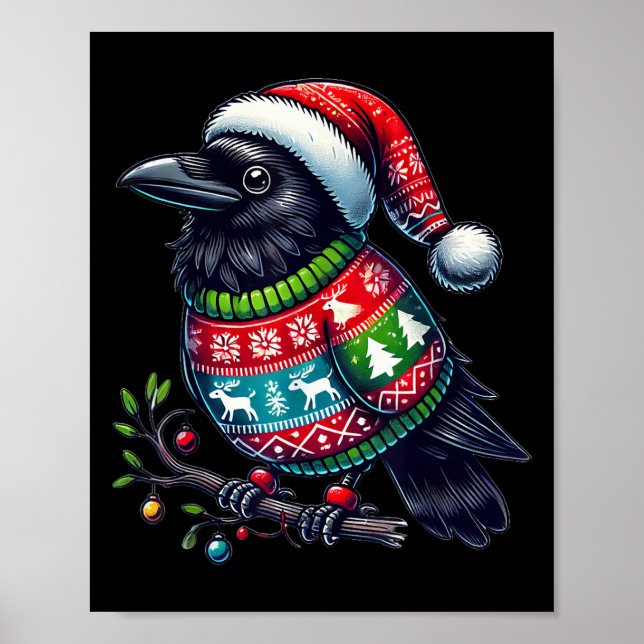 Crow Raven Bird Ugly Sweater Weihnachtsmannmütze W Poster (Vorne)