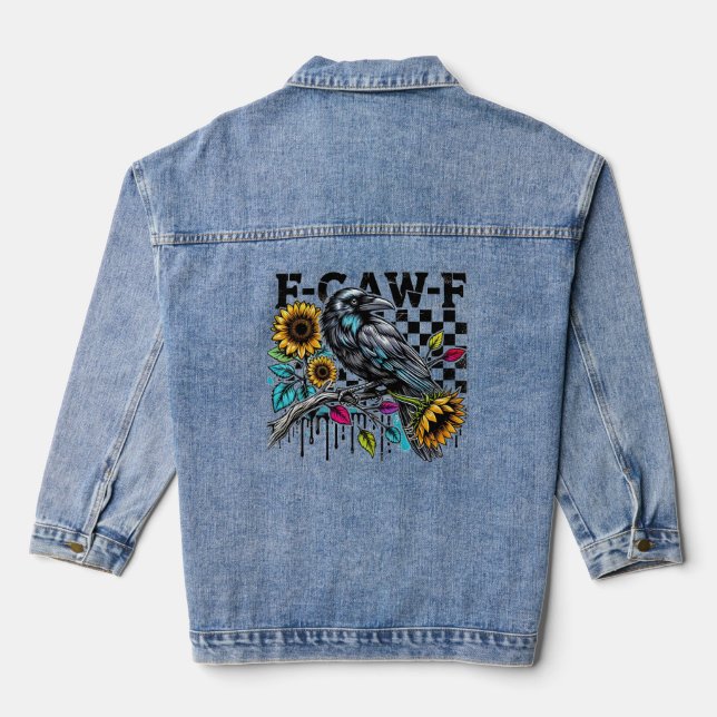 Crow Raven F-CAW-F Funny Halloween Jeansjacke (Rückseite)